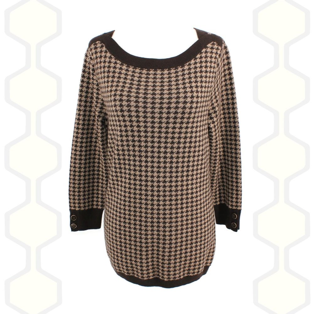Talbots Sweater Houndstooth 3/4 Sleeve Brown L